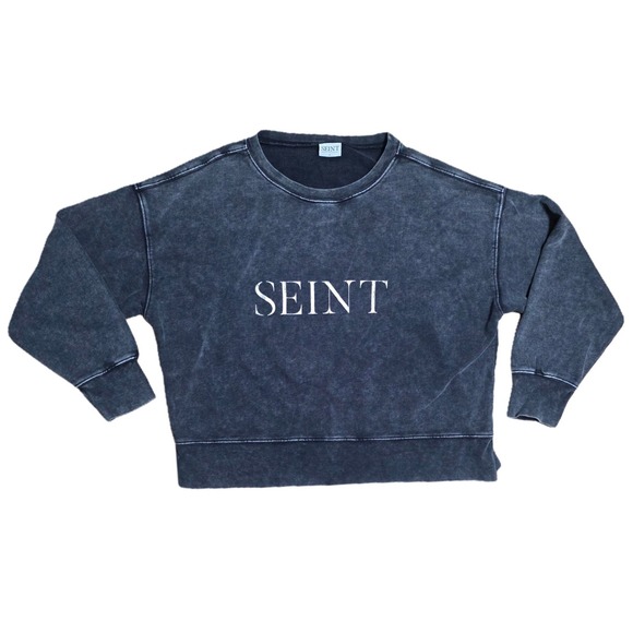 Seint Women's Oversized Stonewash‎ Gray Crewneck Sweatshirt Size Large - Picture 2 of 7